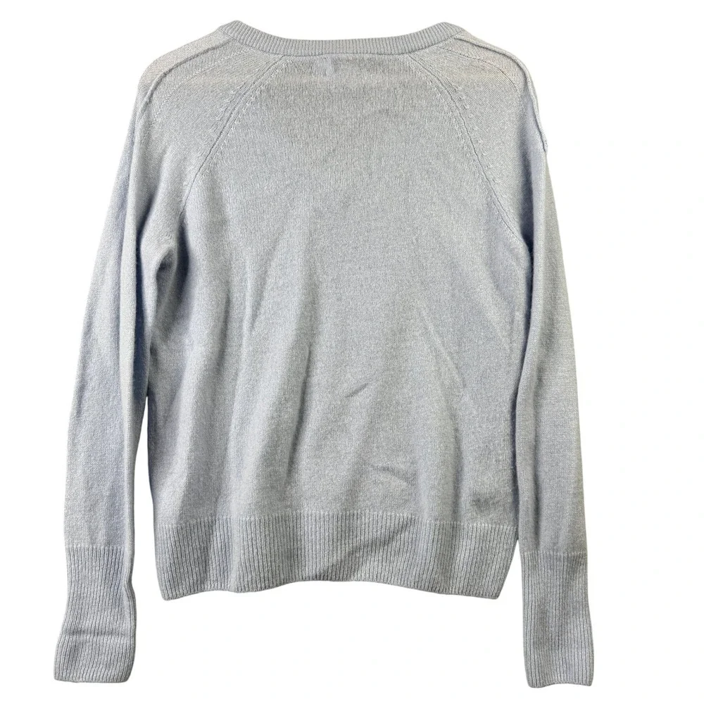 Evereve Cashmere Sweater Womens XS Light Blue V-Neck Long Sleeve Raglan Knit